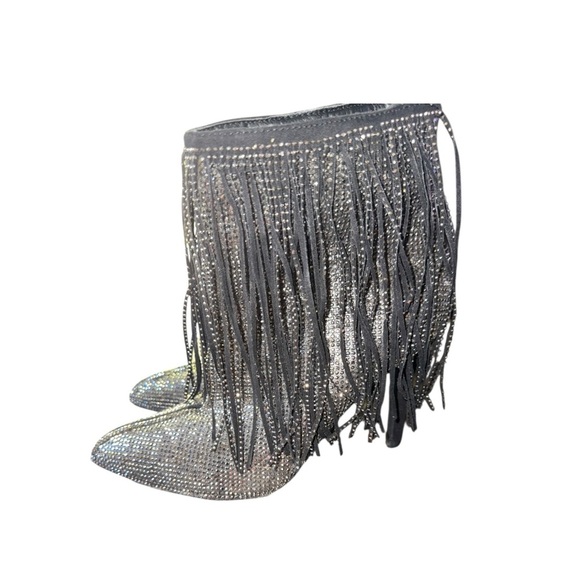ANDIAMO Afringe
Rhinestone Fringe
Sparkle Heeled stiletto Booties - Picture 7 of 10
